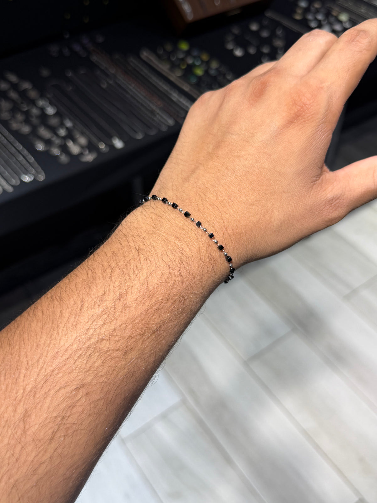 Obsidian Grid Stainless Steel Bracelet