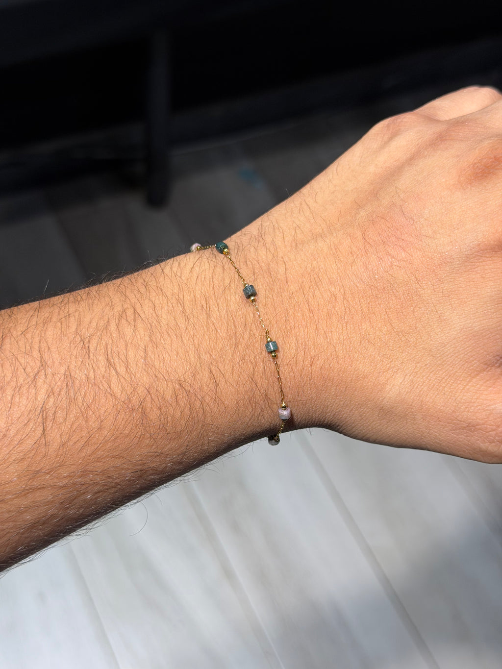 Olive Bead Gold Bracelet