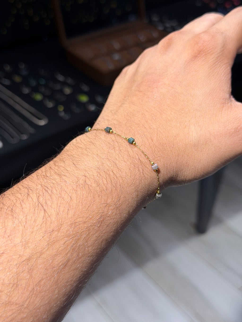 Olive Bead Gold Bracelet