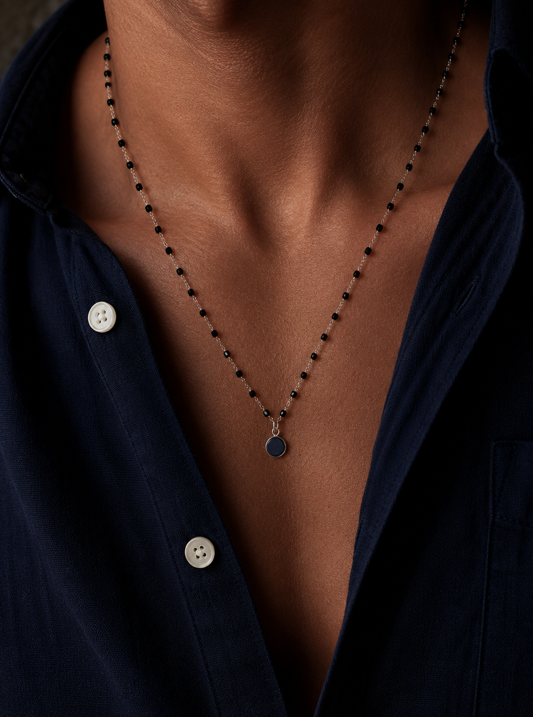 Black Beaded Disc Necklace