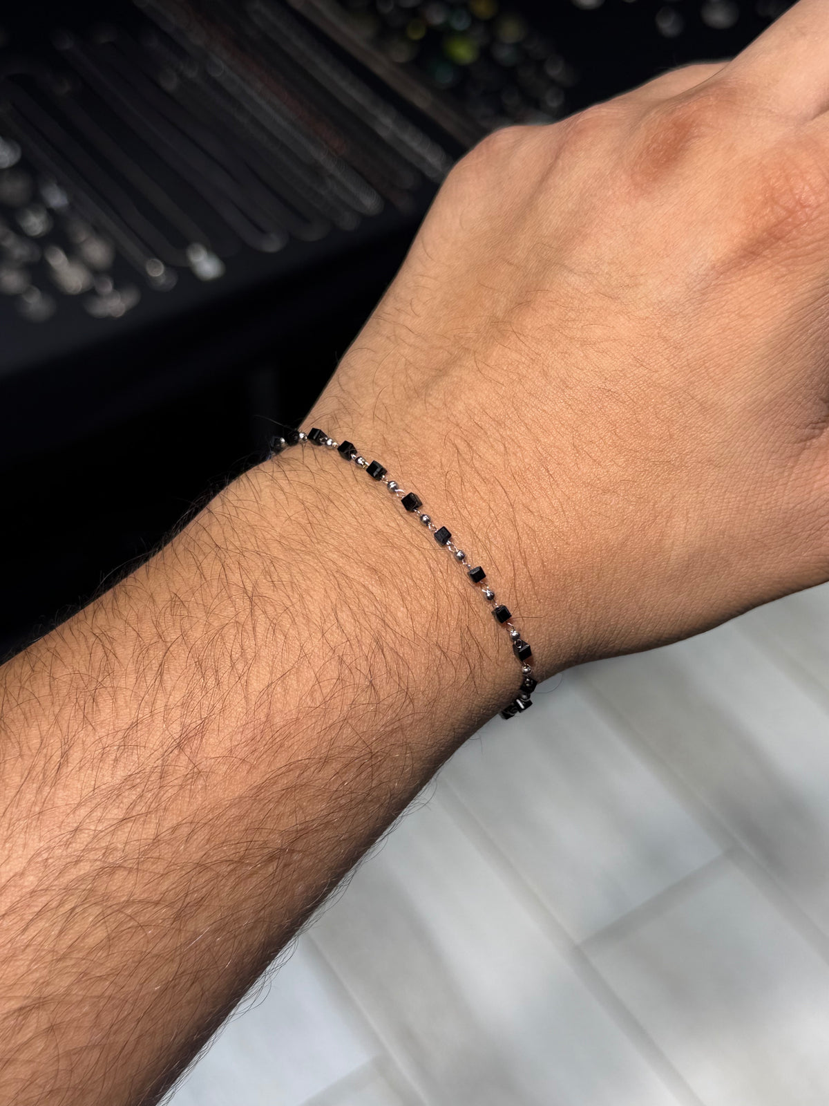 Obsidian Grid Stainless Steel Bracelet