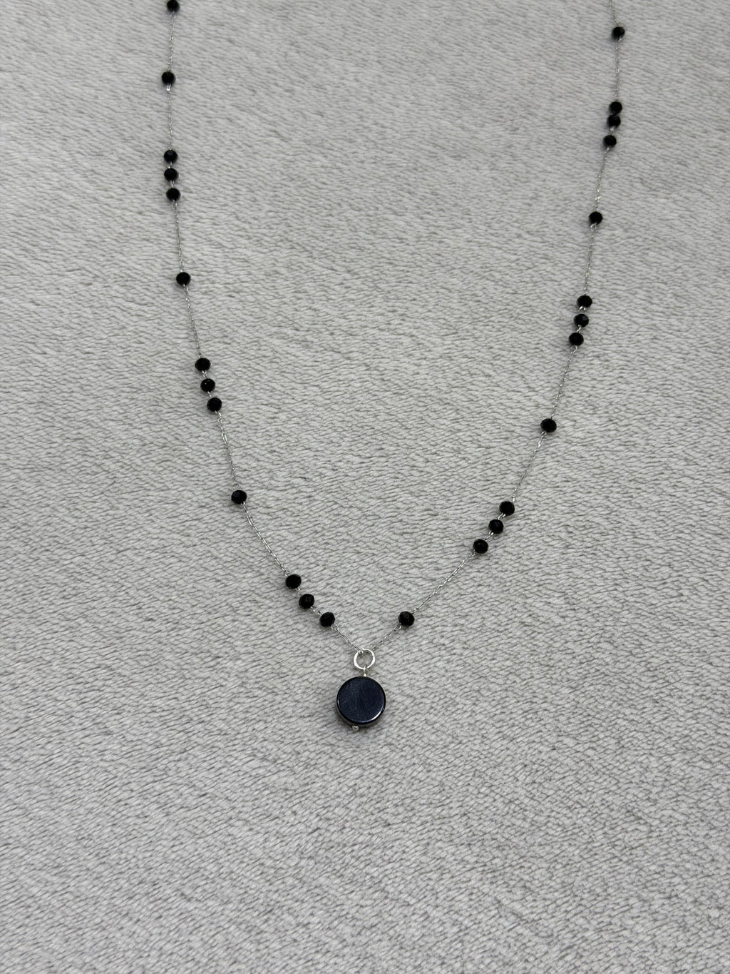 Triple onyx stainless steel necklace