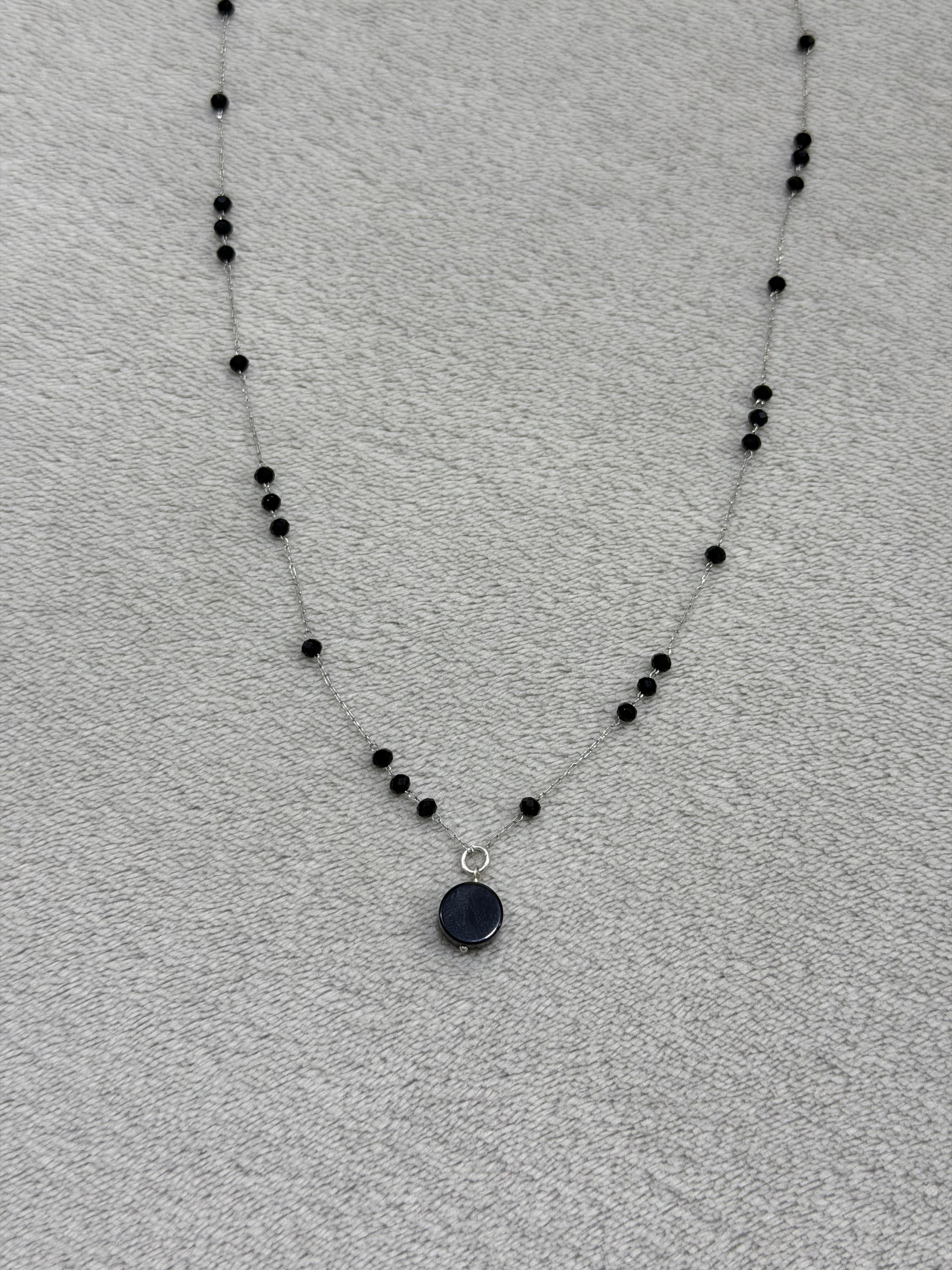 Triple onyx stainless steel necklace
