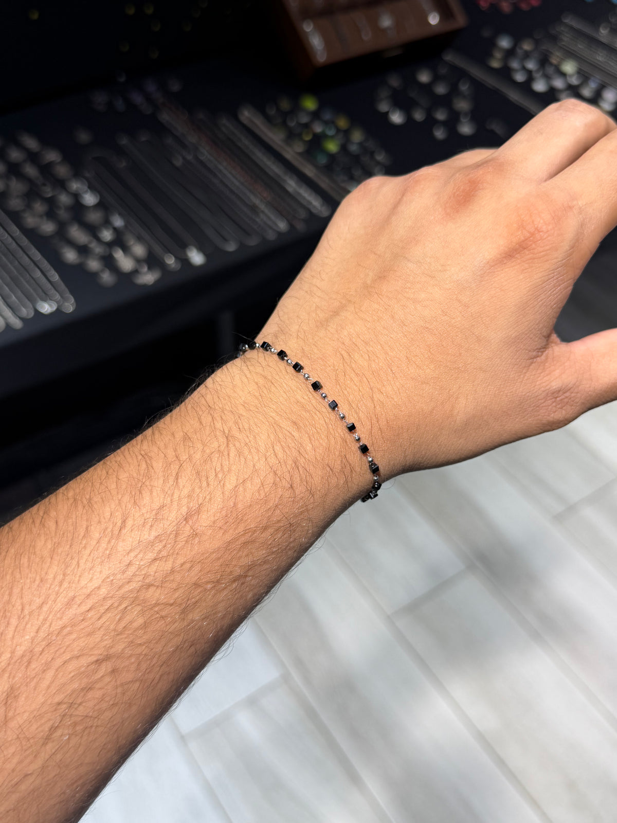 Obsidian Grid Stainless Steel Bracelet