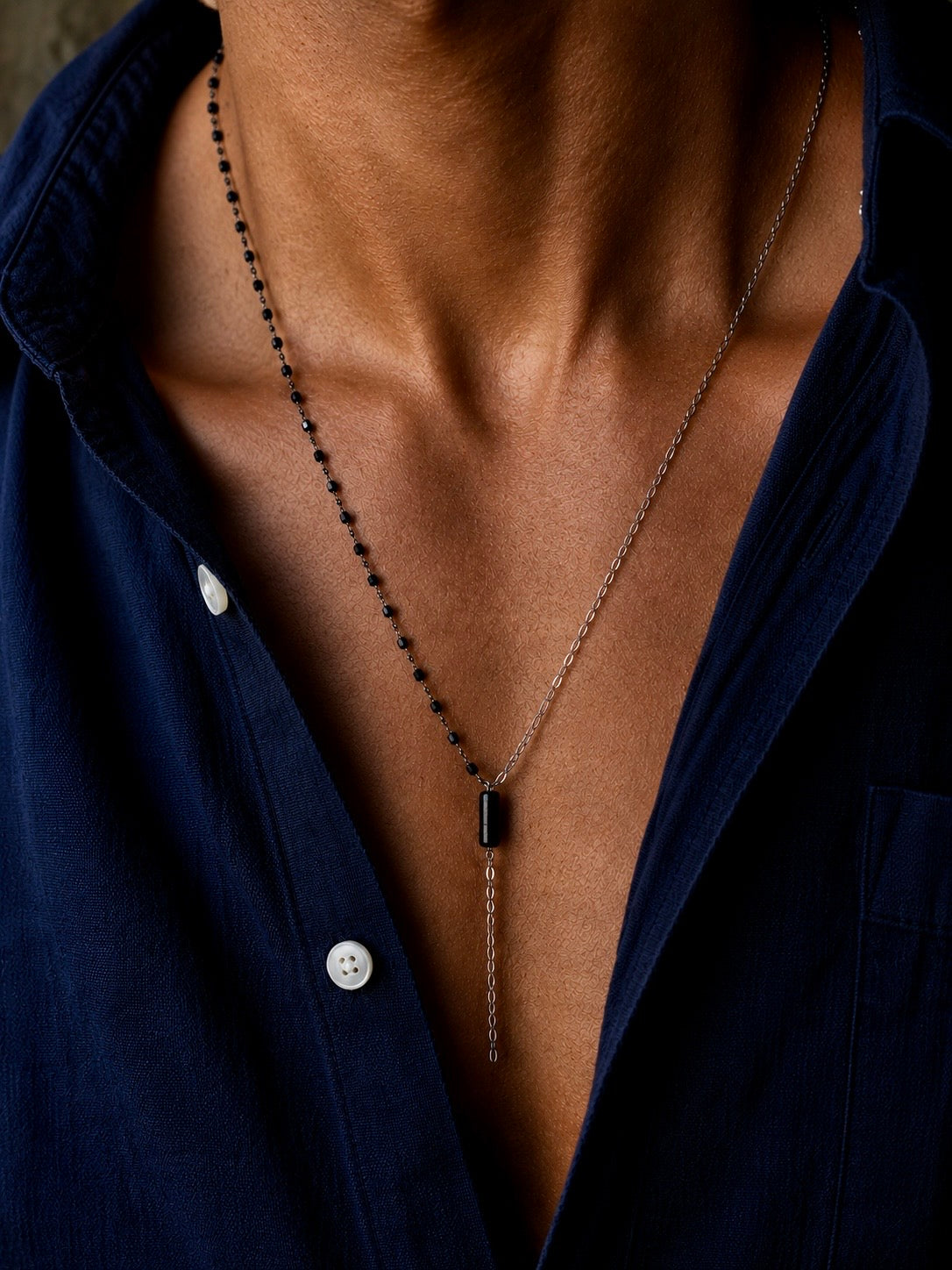 Black Beaded Bar Necklace
