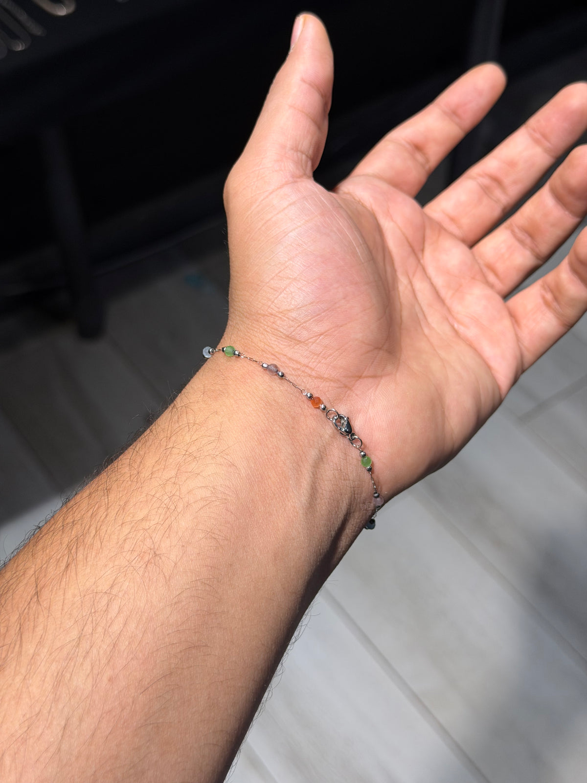 Emerald Bead Gold Chain Bracelet