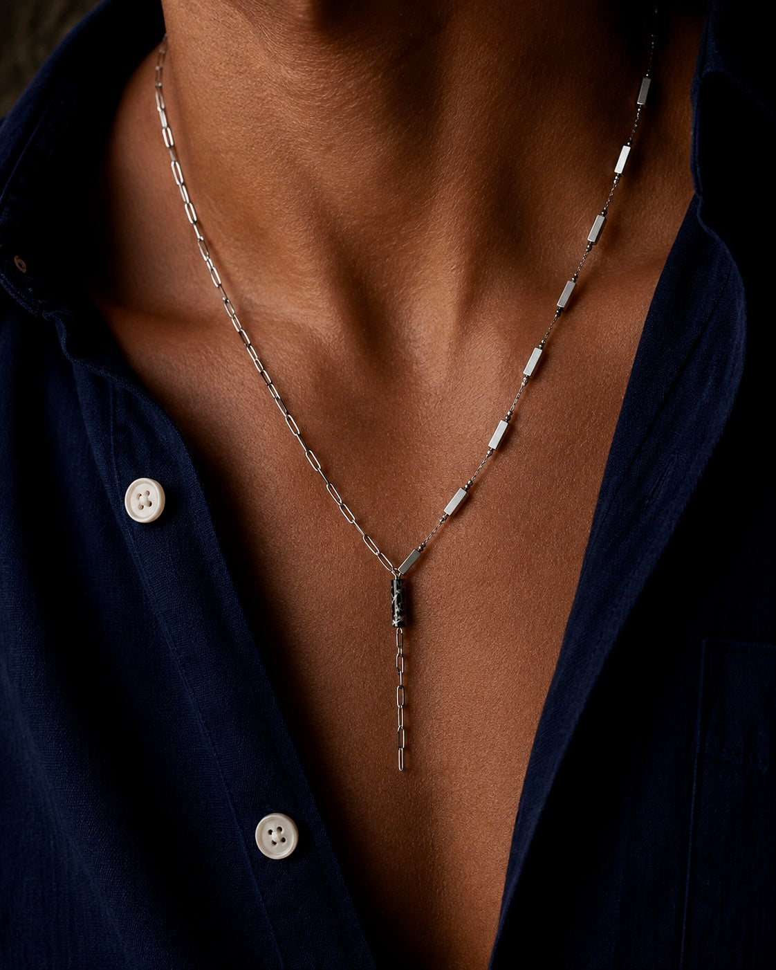 Silver Bar Beaded Necklace