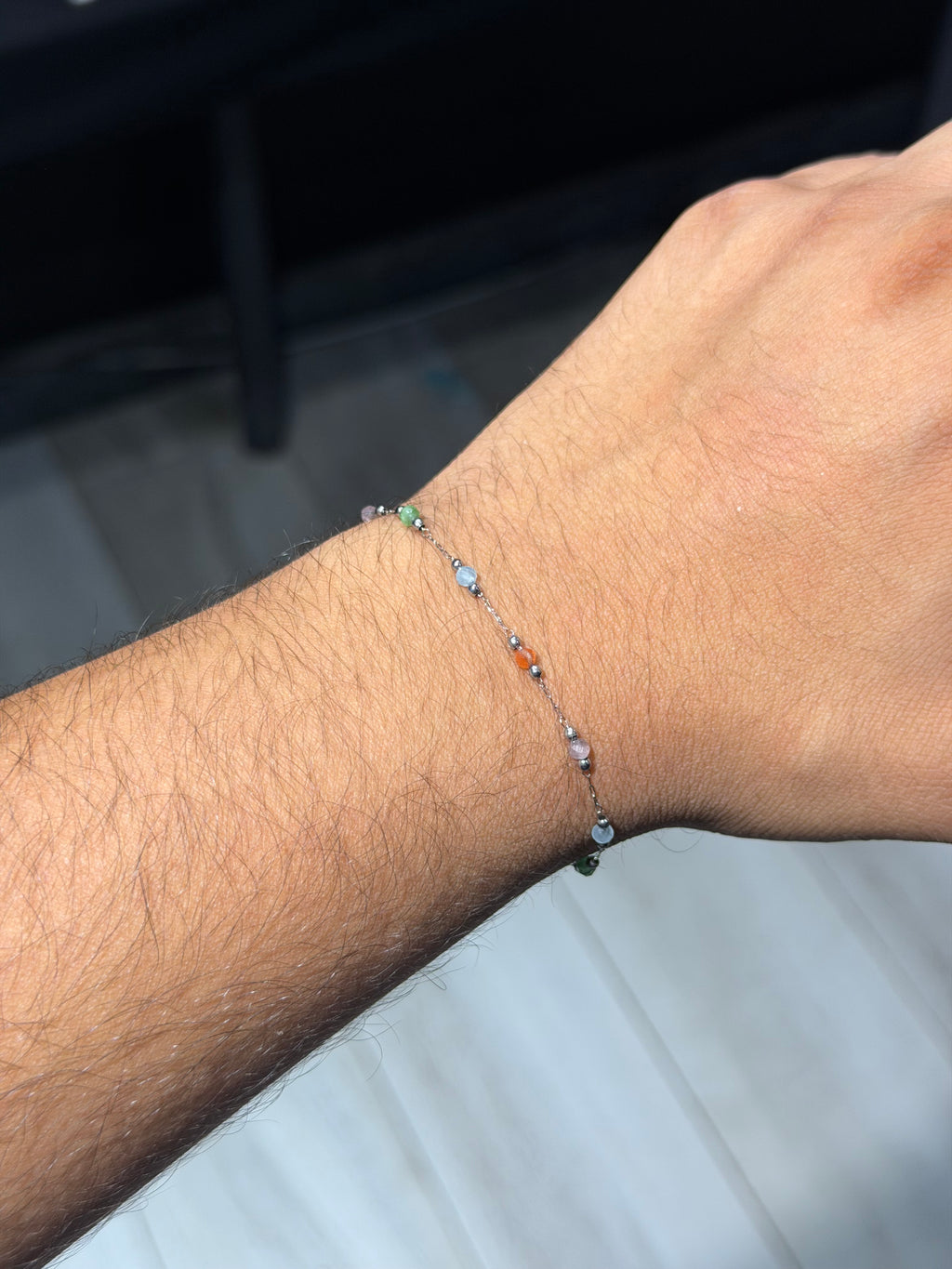 Emerald Bead Gold Chain Bracelet