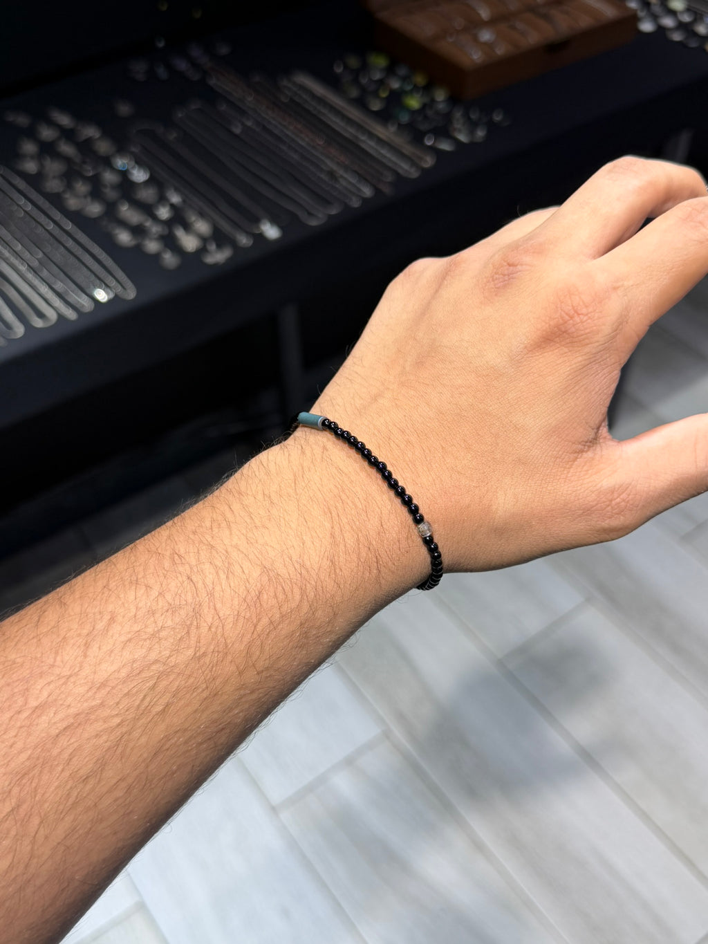 Black Aqua Bead Bracelet