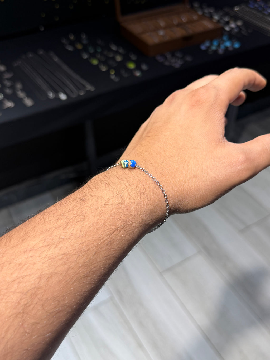Blue Mosaic Bead Bracelet