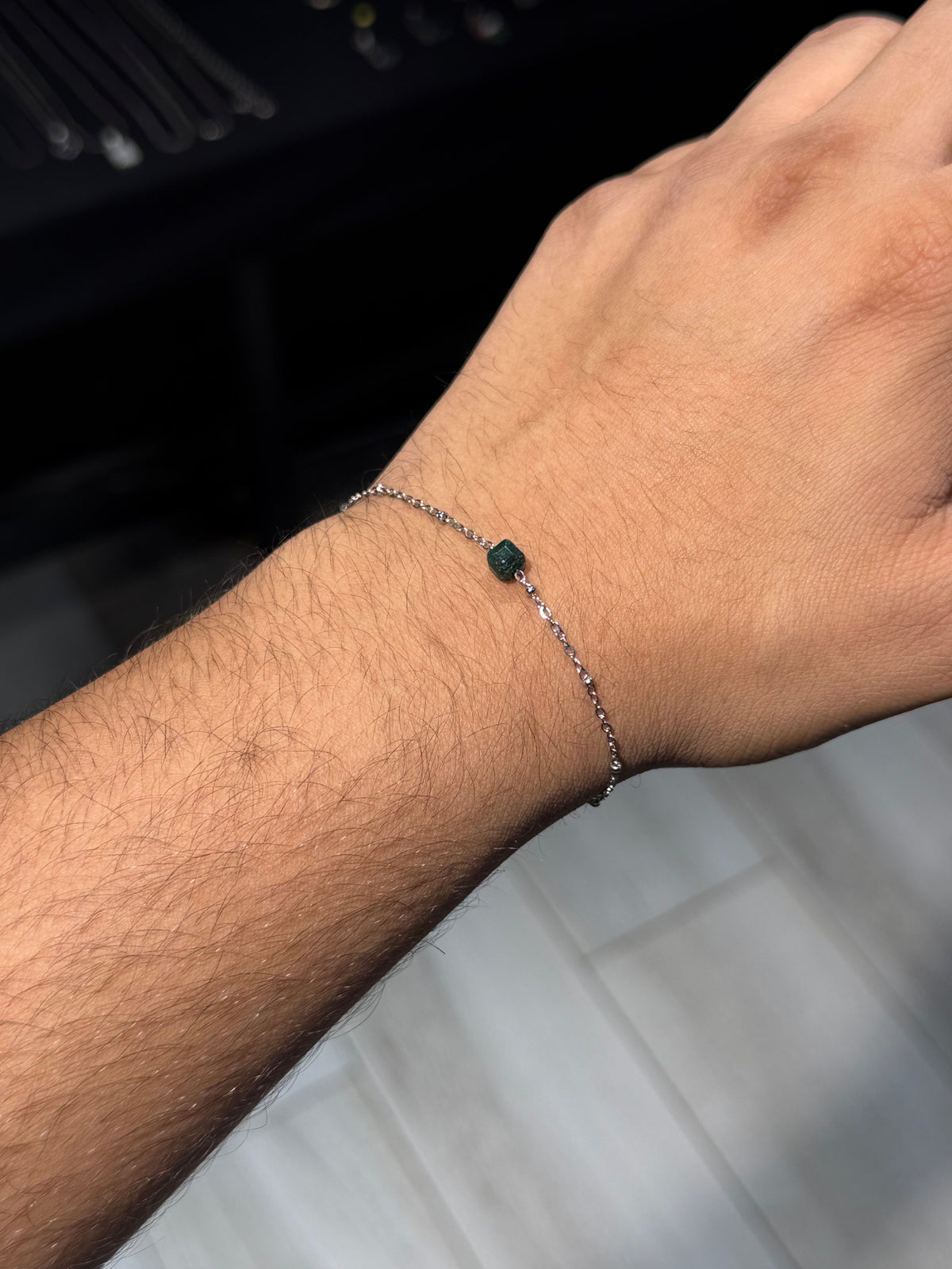 Emerald Cube Silver Bracelet