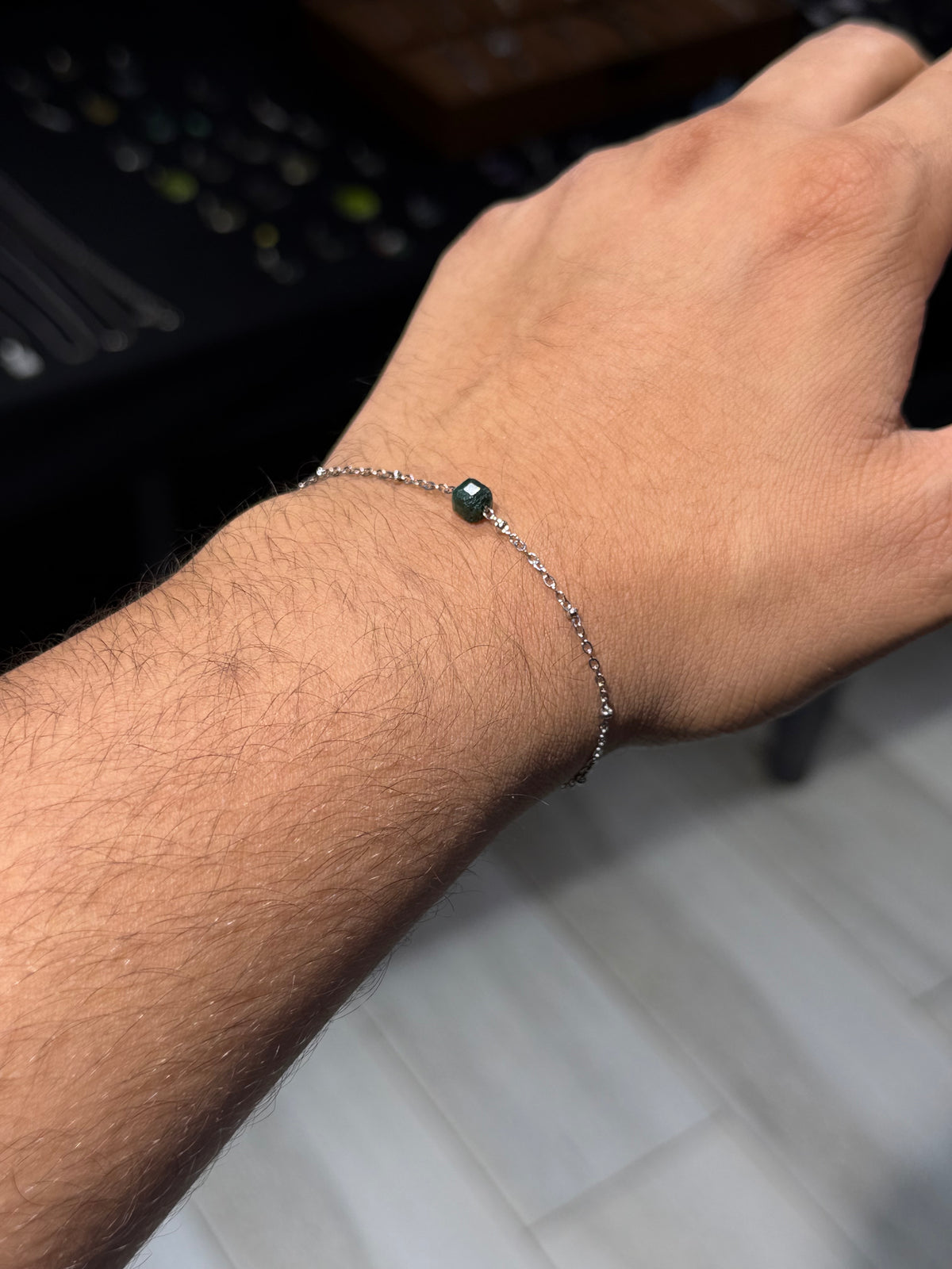 Emerald Cube Silver Bracelet